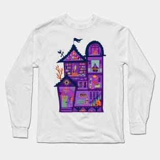 Purple Spooky Halloween Mansion Long Sleeve T-Shirt